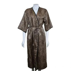 Vintage Natori Private Luxury Leopard Animal Print Robe Kimono Brown Black Med